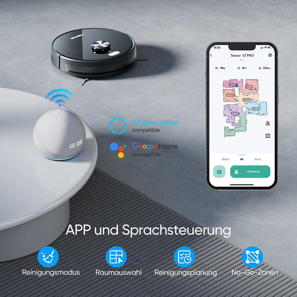 Tesvor S7 Pro Black - App- und Sprachsteuerung